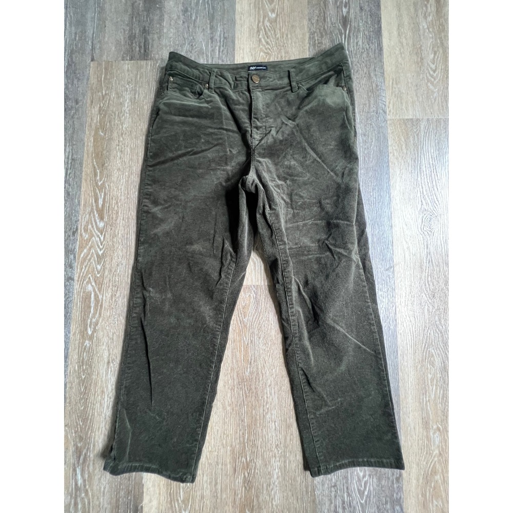 Jones New York Corduroy Pants Womens 12 Olive Green Straight Leg Mid Rise 3922